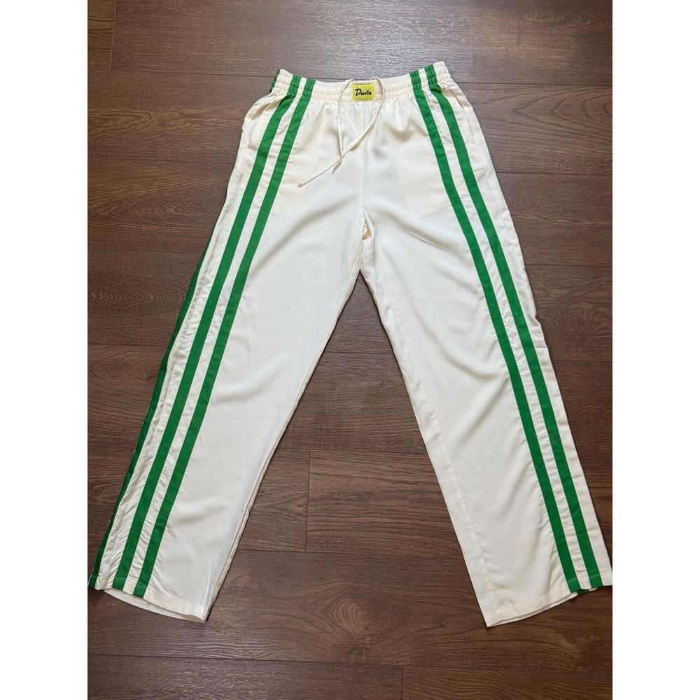 Duvin Design Co Cream Green Stripe Tencel Linen Leisure Pants Medium